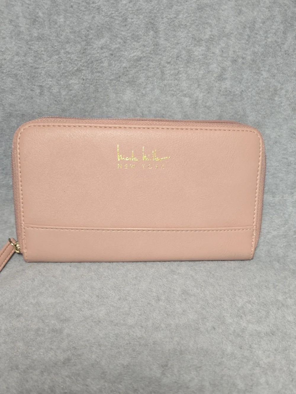 Nicole Miller Pink Zip-Around Wallet with Gold Logo